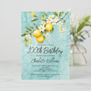 Watercolor Lemon Themed 100th Birthday Invitation