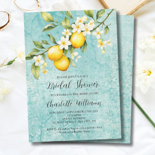 Watercolor Lemon Themed Bridal Shower Invitation
