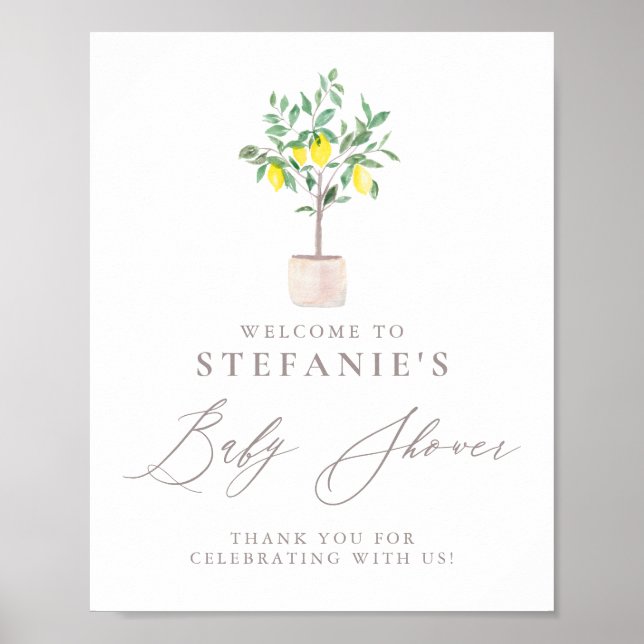Watercolor Lemon Tree Baby Shower Welcome Poster (Front)