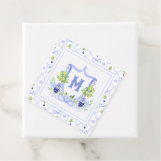 Watercolor Lemon Tree Monogram Crest Favour Tags