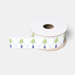 Watercolor Lemon Tree Monogram Crest Grosgrain Ribbon