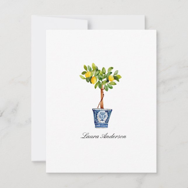 Watercolor Lemon Tree topiary flat Thank You Card (Front)