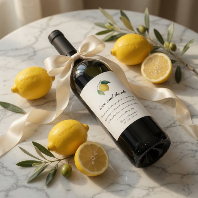 Watercolor Lemon Wedding | Mediterranean Wine Label (Creator Uploaded)