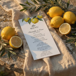 Watercolor Lemon Wedding Menu Card   Citrus