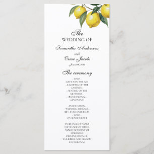 Watercolor Lemon Wedding Program   Mediterranean  Menu
