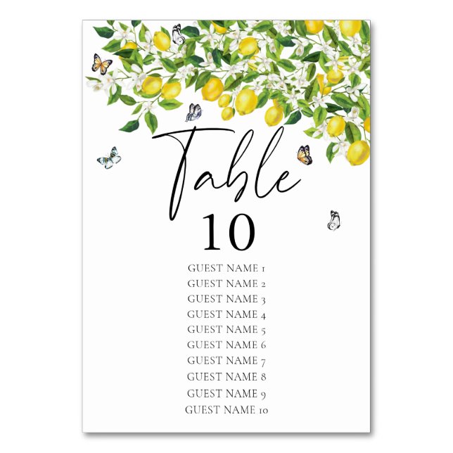 Watercolor Lemon Wedding  Table Number (Front)