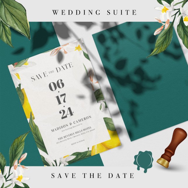 Watercolor Lemon, White Flower Wedding Invitation (Creator Uploaded)