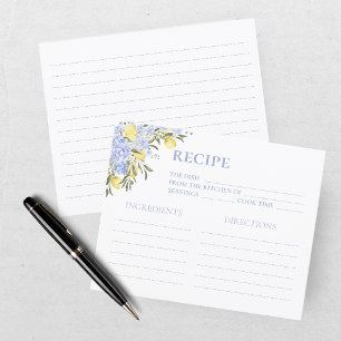 Watercolor Lemon Yellow Blue Bridal Shower Recipe 