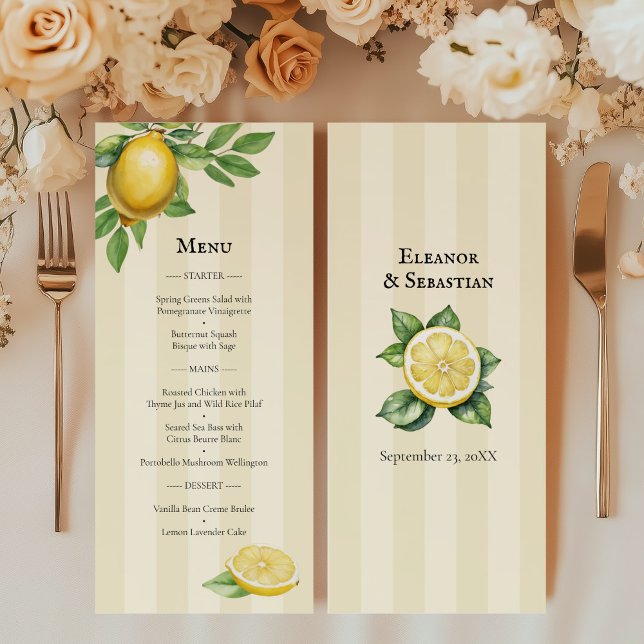 Watercolor Lemon Yellow Citrus Rustic Wedding Menu (Creator Uploaded)
