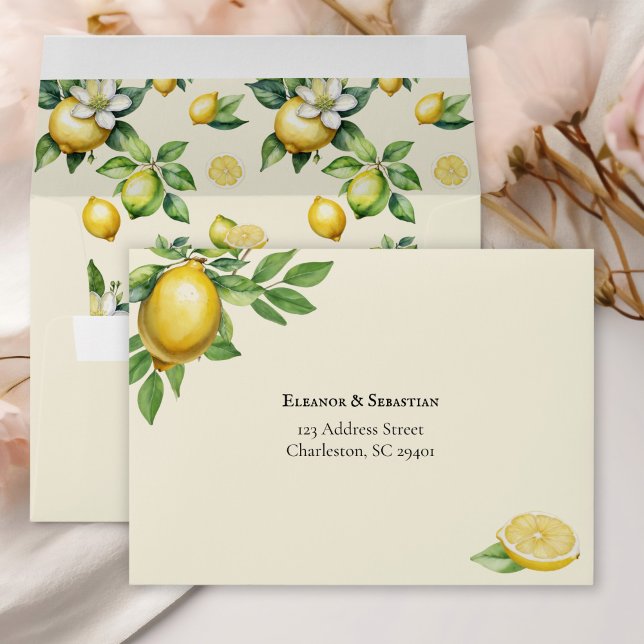 Watercolor Lemon Yellow Citrus Rustic Wedding RSVP Envelope (Creator Uploaded)