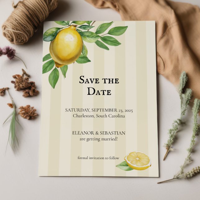 Watercolor Lemon Yellow Citrus Rustic Wedding Save The Date (Creator Uploaded)