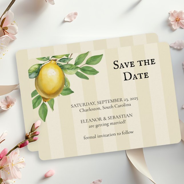 Watercolor Lemon Yellow Citrus Rustic Wedding Save The Date (Creator Uploaded)