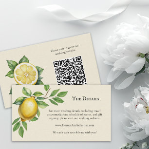 Watercolor Lemon Yellow Rustic Wedding QR Code Enclosure Card