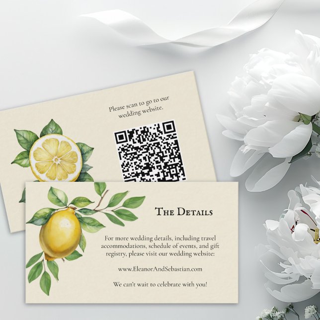 Watercolor Lemon Yellow Rustic Wedding QR Code Enclosure Card (Creator Uploaded)
