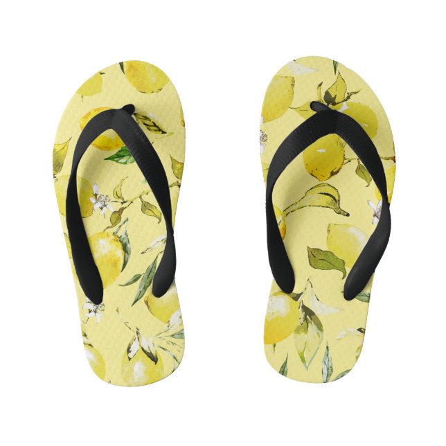 Watercolor lemons 15 kid's jandals (Footbed)