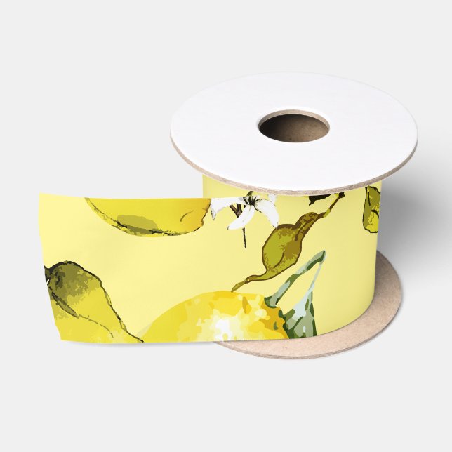 Watercolor lemons 15 satin ribbon (Spool)