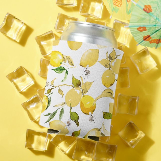 Watercolor lemons 17 can cooler (In Situ Summer)