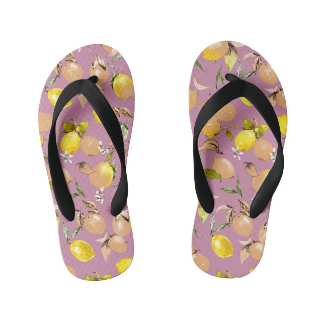 Watercolor lemons 25 kid's jandals (Footbed)