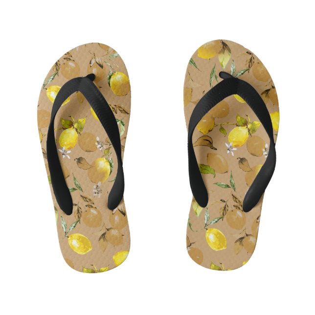 Watercolor lemons 32 kid's jandals (Footbed)