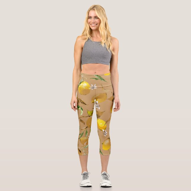 Watercolor lemons 33 capri leggings (Front)