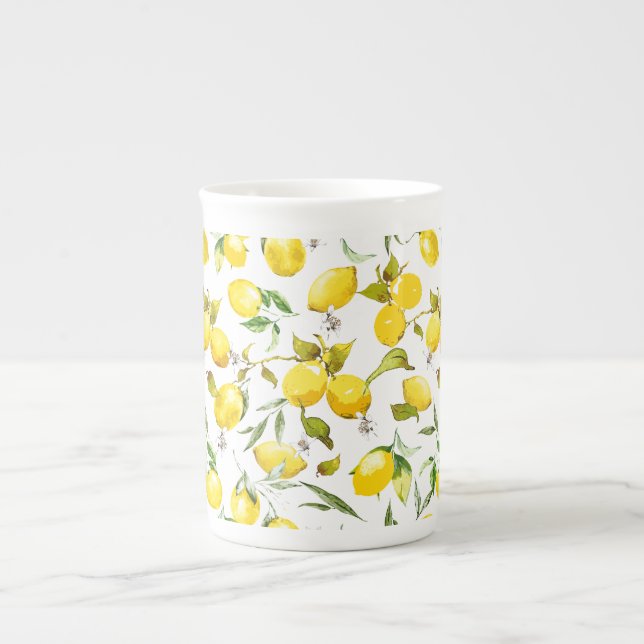 Watercolor lemons 5 bone china mug (Front)