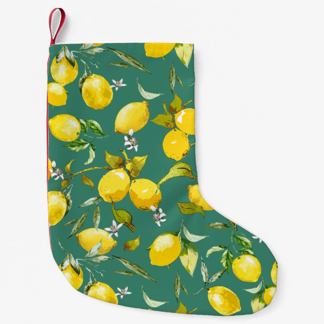 Watercolor lemons 6 small christmas stocking (Front)
