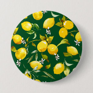 Watercolor lemons 9 7.5 cm round badge