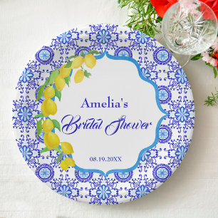 Watercolor Lemons Amalfi Bridal Shower Paper Plate
