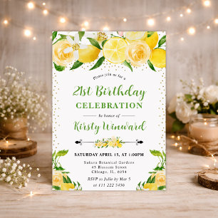 Watercolor Lemons and Flowers 21st birthday Invitation