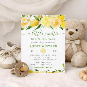 Watercolor Lemons and Flowers Baby Shower Invitation