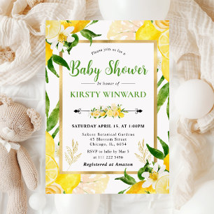 Watercolor Lemons and Flowers Baby Shower Invitation
