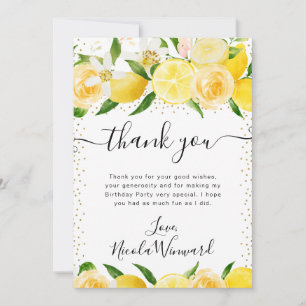Watercolor Lemons and Flowers Birthday Thank You Card