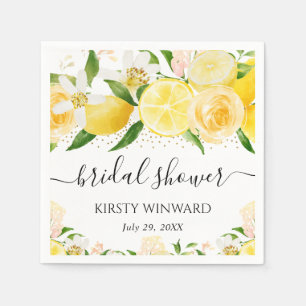 Watercolor Lemons and Flowers Bridal Shower Napkin