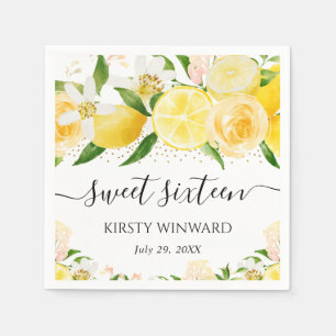 Watercolor Lemons and Flowers Sweet Sixteen Napkin