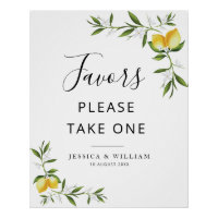 watercolor lemons and greenery floral Favours sign