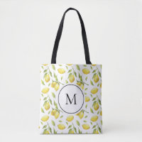 Watercolor Lemons and Greenery Pattern Monogram