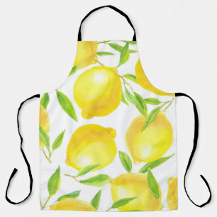 Watercolor lemons and leaves: pattern. apron