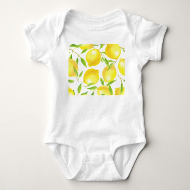 Watercolor lemons and leaves: pattern. baby bodysuit (Front)
