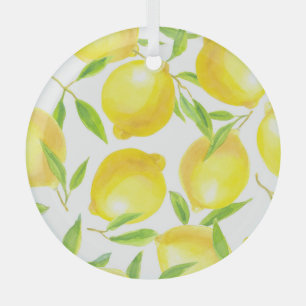 Watercolor lemons and leaves: pattern. glass tree decoration