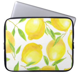 Watercolor lemons and leaves: pattern. laptop sleeve