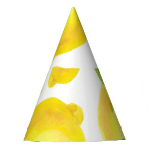 Watercolor lemons and leaves: pattern. party hat