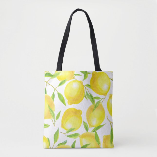 Watercolor lemons and leaves: pattern. tote bag (Front)