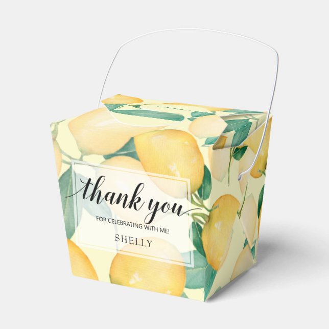 Watercolor Lemons and Leaves Thank You Favour Box (Front Side)