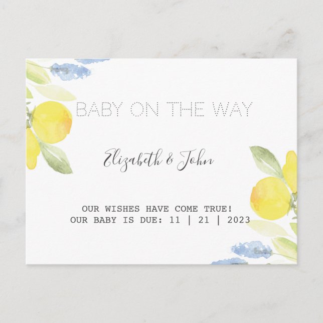 Watercolor Lemons Announcement Postcard (Front)