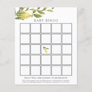 Watercolor Lemons Baby Bingo Game Card