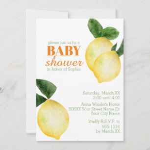 Watercolor Lemons Baby Shower Invitation