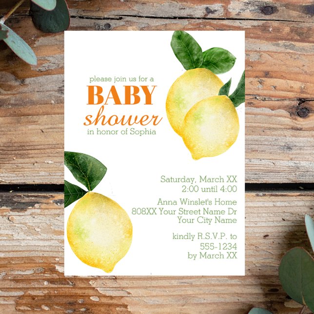 Watercolor Lemons Baby Shower Invitation (Creator Uploaded)