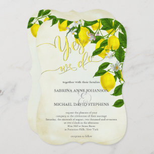Watercolor Lemons Blossoms and Greenery Wedding Invitation