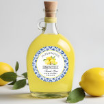 Watercolor Lemons Blue Tile Limoncello Thanks Classic Round Sticker<br><div class="desc">Elegant Watercolor Lemons on Blue Tile Homemade Limoncello Wedding Thank You Stickers</div>