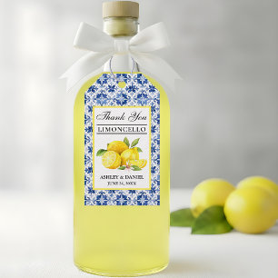 Watercolor Lemons Blue Tile Limoncello Thanks Gift Tags